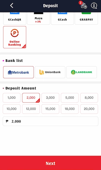 Step 1: Go to deposit and select Online Banking. Then select a bank where you want to make a deposit transaction.